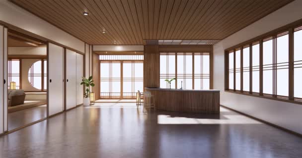 Big Living Area Luxury Room Hotel Japanese Style Decoration Rendering — Stock video