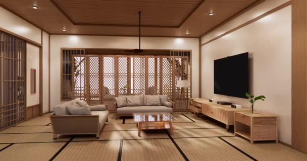 Big Living Area Luxury Room Hotel Japanese Style Decoration Rendering — Stok Video