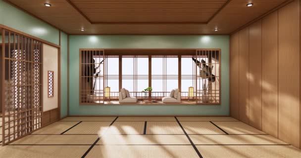 Большая Гостиная Роскошном Номере Отеле Японского Стиля Decoration Рендеринга — стоковое видео