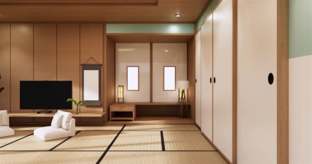 Big Living Area Luxury Room Hotel Japanese Style Decoration Rendering — Stock Video