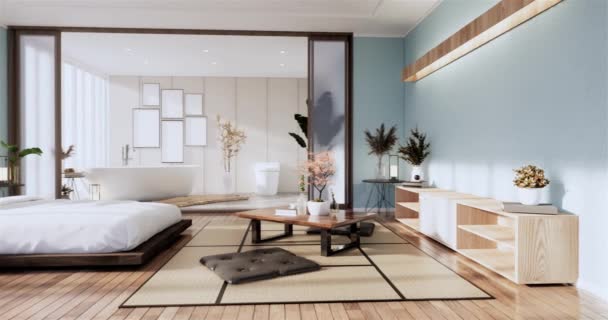 Big Living Area Luxury Room Hotel Japanese Style Decoration Rendering — Vídeo de stock