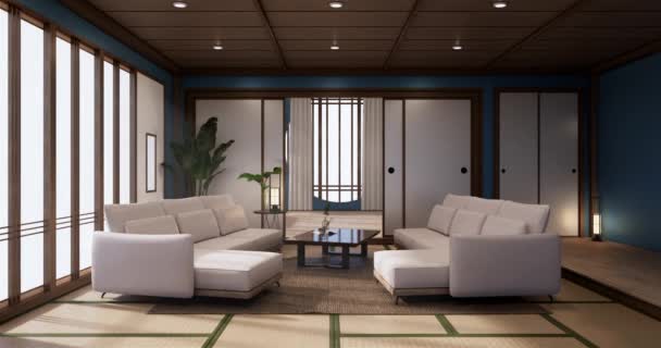 Big Living Area Luxury Room Hotel Japanese Style Decoration Rendering — Stockvideo