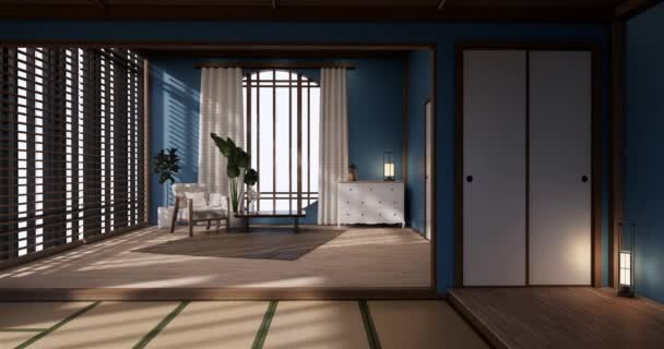 Μεγάλο Σαλόνι Πολυτελές Δωμάτιο Ξενοδοχείο Ιαπωνικό Στυλ Διακόσμησης Απόδοση — Αρχείο Βίντεο