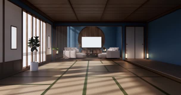 Big Living Area Luxury Room Hotel Japanese Style Decoration Rendering — Stock video