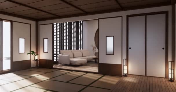 Big Living Area Luxury Room Hotel Japanese Style Decoration Rendering — Stock video