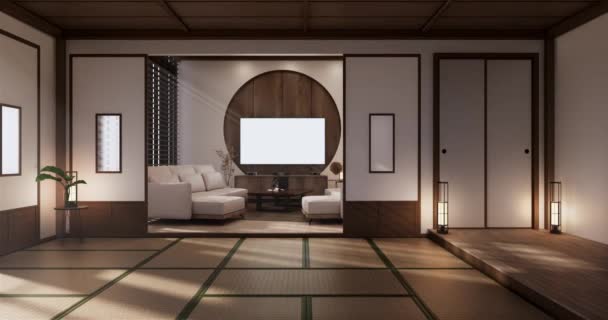 Big Living Area Luxury Room Hotel Japanese Style Decoration Rendering — Vídeo de Stock