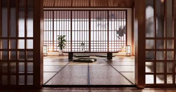 Big Living Area Luxury Room Hotel Japanese Style Decoration Rendering — Stock video