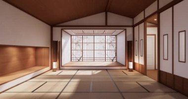 Big living area in luxury room or hotel japanese style decoration.3D rendering