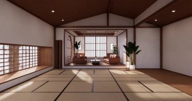 Big living area in luxury room or hotel japanese style decoration.3D rendering