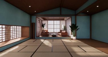 Big living area in luxury room or hotel japanese style decoration.3D rendering