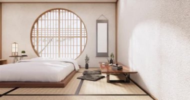Big living area in luxury room or hotel japanese style decoration.3D rendering
