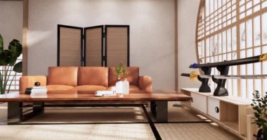 Big living area in luxury room or hotel japanese style decoration.3D rendering