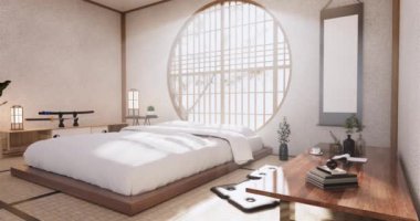 Big living area in luxury room or hotel japanese style decoration.3D rendering