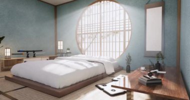 Big living area in luxury room or hotel japanese style decoration.3D rendering
