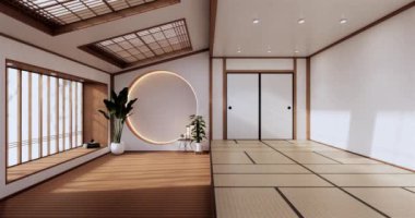 Big living area in luxury room or hotel japanese style decoration.3D rendering