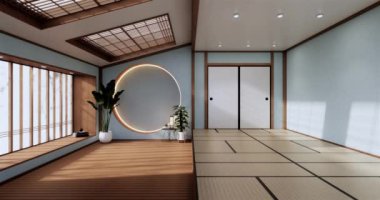 Big living area in luxury room or hotel japanese style decoration.3D rendering