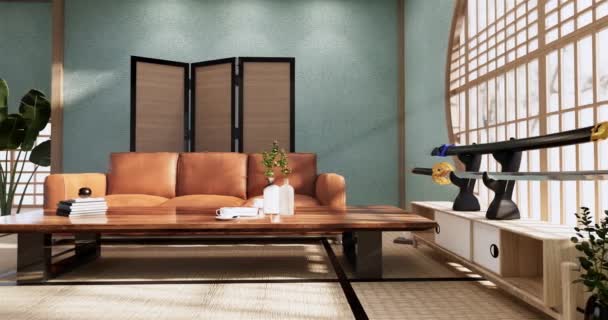 Big Living Area Luxury Room Hotel Japanese Style Decoration Rendering — Vídeos de Stock