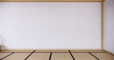 Muji tarzı, boş ahşap oda, Japon odasının içini temizleme, 3 boyutlu tasarım.