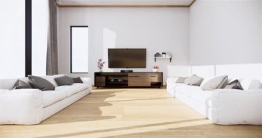 Lüks oda veya otel Japon tarzı dekorasyon Japonya tarzı Büyük yaşam alanı.3d render