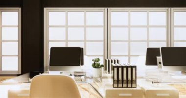 Lüks oda veya otel Japon tarzı dekorasyon Japonya tarzı Büyük yaşam alanı.3d render