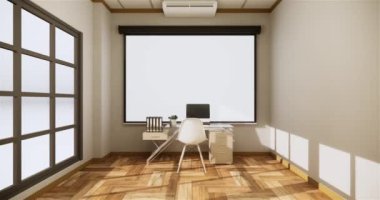Lüks oda veya otel Japon tarzı dekorasyon Japonya tarzı Büyük yaşam alanı.3d render