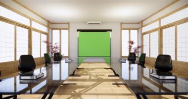 Lüks oda veya otel Japon tarzı dekorasyon Japonya tarzı Büyük yaşam alanı.3d render