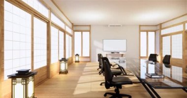 Lüks oda veya otel Japon tarzı dekorasyon Japonya tarzı Büyük yaşam alanı.3d render