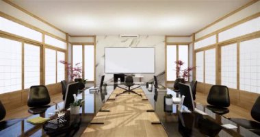 Lüks oda veya otel Japon tarzı dekorasyon Japonya tarzı Büyük yaşam alanı.3d render