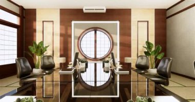 Lüks oda veya otel Japon tarzı dekorasyon Japonya tarzı Büyük yaşam alanı.3d render