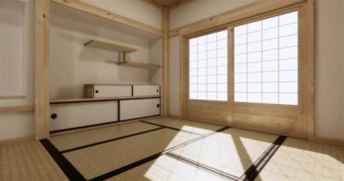 Lüks oda veya otel Japon tarzı dekorasyon Japonya tarzı Büyük yaşam alanı.3d render
