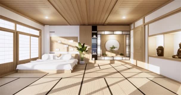 Muji Estilo Habitación Madera Vacía Limpieza Interior Habitación Japandi Representación — Vídeo de stock