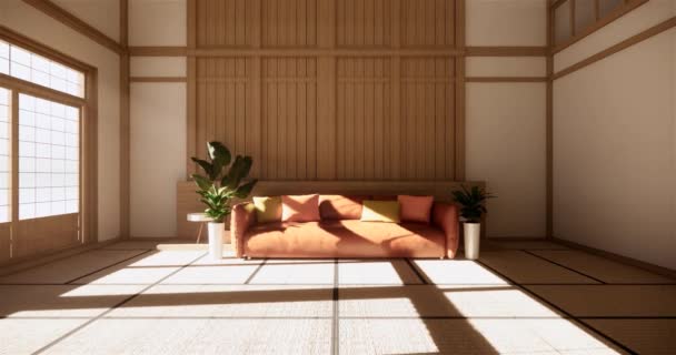 Estilo Muji Sala Madeira Vazia Limpeza Japandi Quarto Interior Renderização — Vídeo de Stock