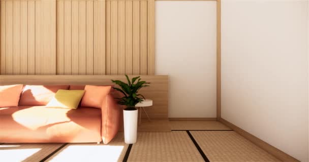 Muji Estilo Habitación Madera Vacía Limpieza Interior Habitación Japandi Representación — Vídeo de stock