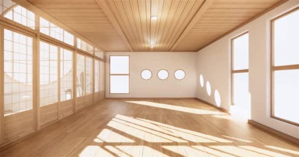 Styl Muji Pusty Drewniany Pokój Sprzątanie Japońskie Wnętrze Pokoju Renderowanie — Wideo stockowe