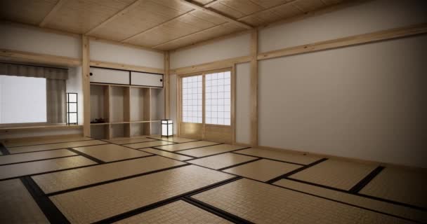 Muji Tarzı Boş Ahşap Oda Japon Odasının Içini Temizleme Boyutlu — Stok video