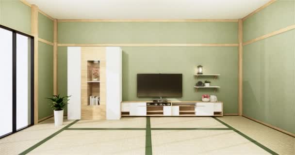 Muji Estilo Habitación Madera Vacía Limpieza Interior Habitación Japandi Representación — Vídeos de Stock