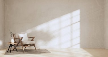 Armchair sofa and decoration japanese on Modern room interior wabisabi style.3D rendering