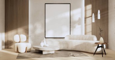 sofa and decoration japanese on Modern room interior wabisabi style.3D rendering