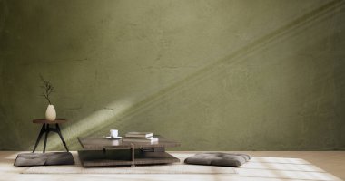 Green Modern room interior wabisabi style and sofa and decoration japanese.3D rendering