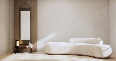 sofa and decoration japanese on Modern room interior wabisabi style.3D rendering
