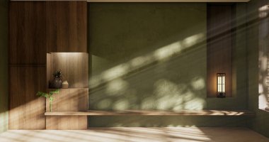 Green Modern room interior wabisabi style and sofa and decoration japanese.3D rendering