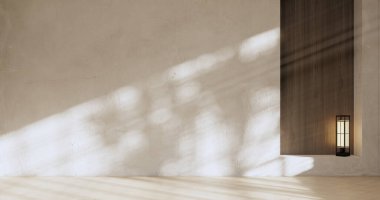 Lüks oda veya otel Japon tarzı dekorasyon Japonya tarzı Büyük yaşam alanı.3d render