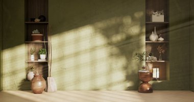 Green Modern room interior wabisabi style and sofa and decoration japanese.3D rendering