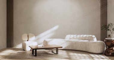 sofa and decoration japanese on Modern room interior wabisabi style.3D rendering