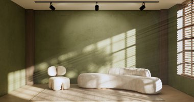 Green Modern room interior wabisabi style and sofa and decoration japanese.3D rendering