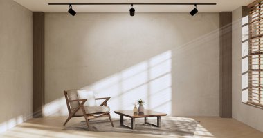 Lüks oda veya otel Japon tarzı dekorasyon Japonya tarzı Büyük yaşam alanı.3d render