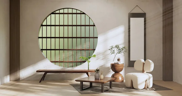 Armchair Sofa Decoration Japanese Modern Room Interior Wabisabi Style Rendering — Zdjęcie stockowe
