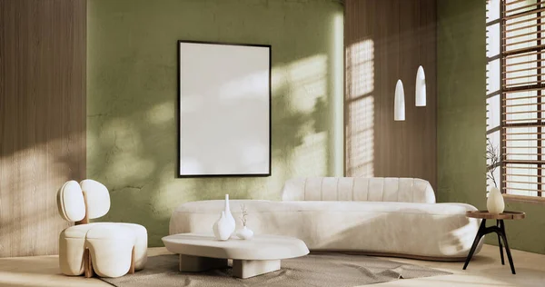 Green Modern Room Interior Wabisabi Style Sofa Decoration Japanese Rendering — Stockfoto
