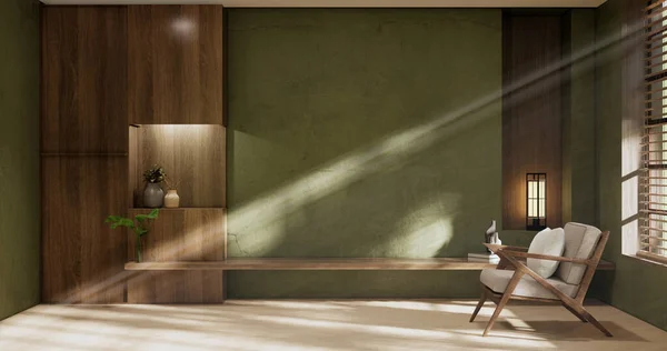 Green Modern Room Interior Wabisabi Style Sofa Decoration Japanese Rendering — 스톡 사진