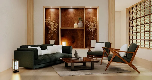 Sofa Decoration Japanese Modern Room Interior Wabisabi Style Rendering — Foto Stock